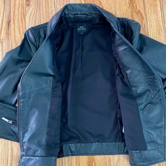 Armani exchange black 100% sheep Leather Jacket womens size small - Picture 5 of 9